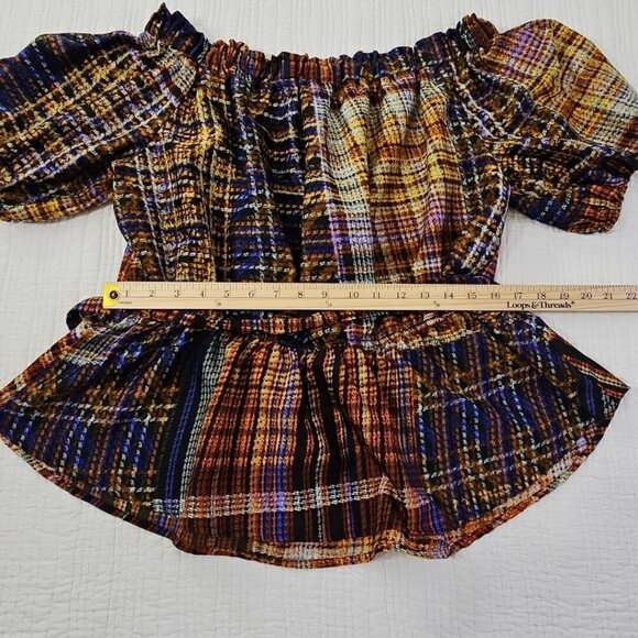 Cato Cold Shoulder Boho Blouse XL Jewel Tones Puff Sleeves Belted EUC Fairycore - Picture 12 of 15